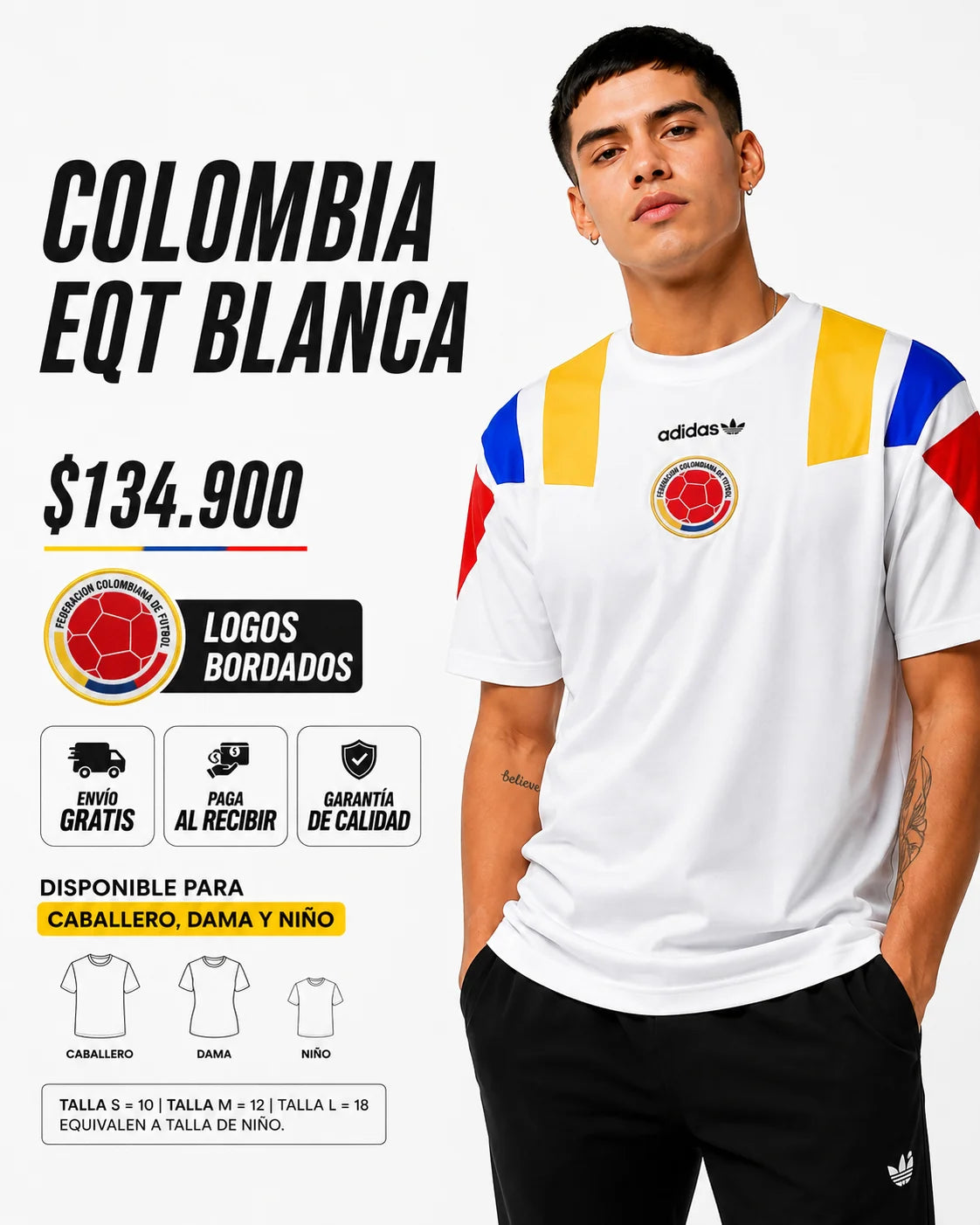 CAMISETA BLANCA COLOMBIA EQT