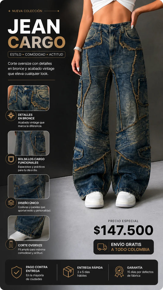 Jean cargo bronce dama