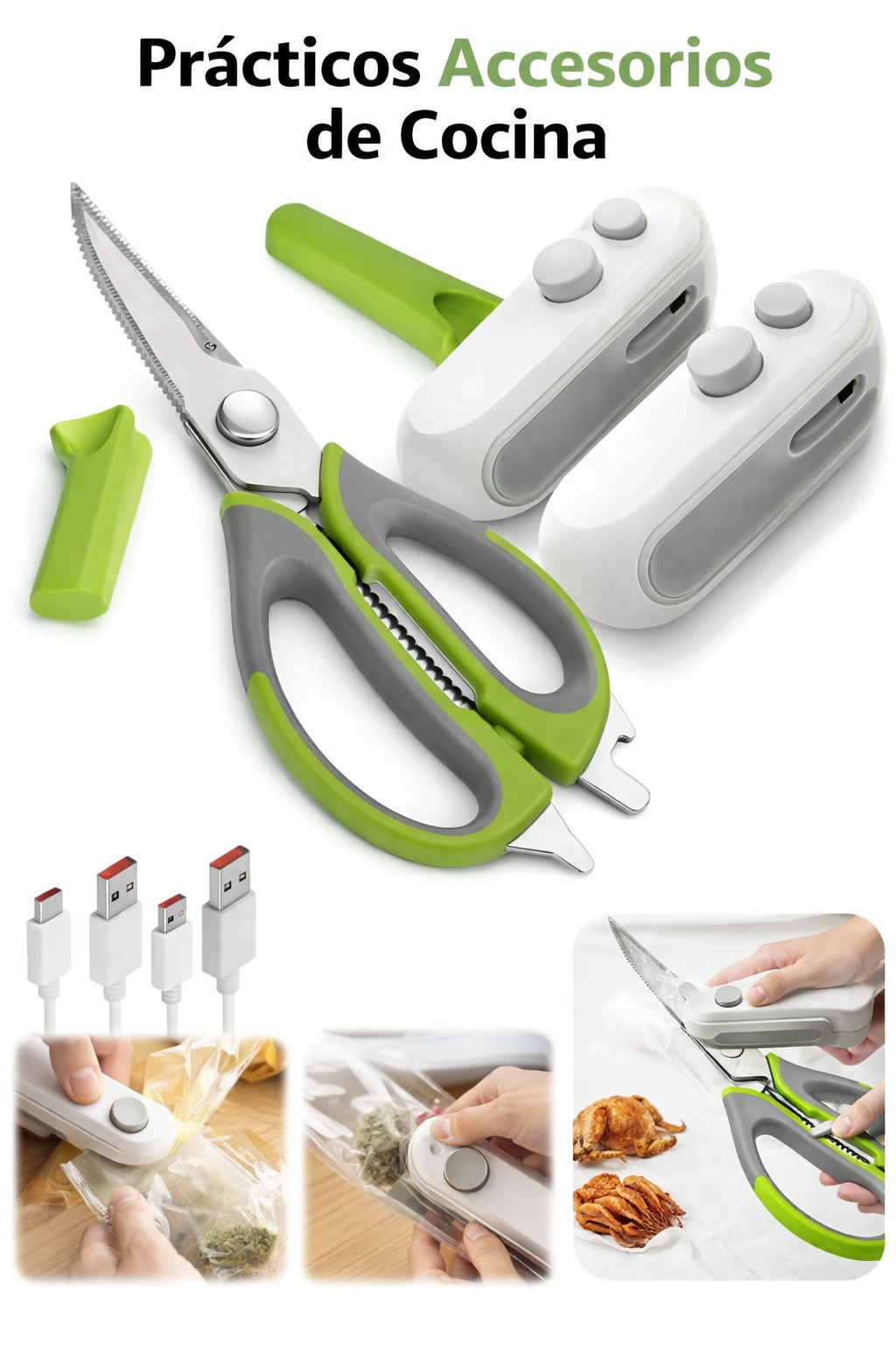 Tijera multiusos + mini sellador y cortador de bolsas